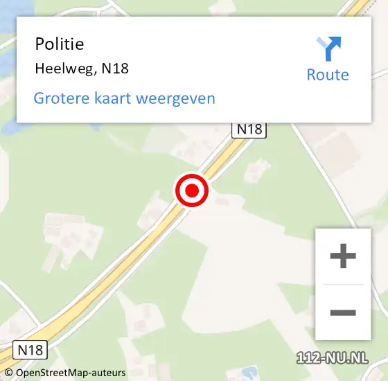 Locatie op kaart van de 112 melding: Politie Heelweg, N18 op 27 mei 2020 15:57