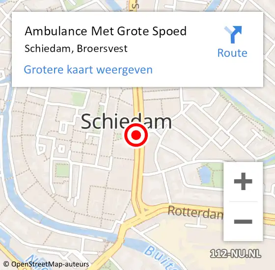 Locatie op kaart van de 112 melding: Ambulance Met Grote Spoed Naar Schiedam, Broersvest op 27 mei 2020 18:46
