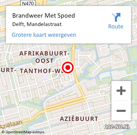 Locatie op kaart van de 112 melding: Brandweer Met Spoed Naar Delft, Mandelastraat op 27 mei 2020 21:57
