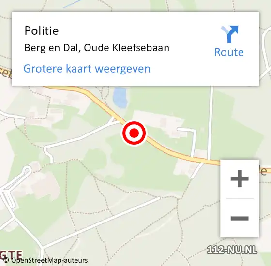 Locatie op kaart van de 112 melding: Politie Berg en Dal, Oude Kleefsebaan op 28 mei 2020 05:04