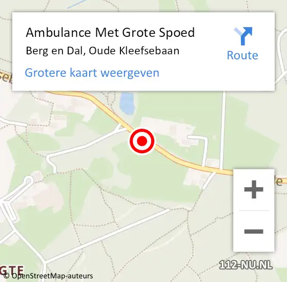Locatie op kaart van de 112 melding: Ambulance Met Grote Spoed Naar Berg en Dal, Oude Kleefsebaan op 28 mei 2020 05:05
