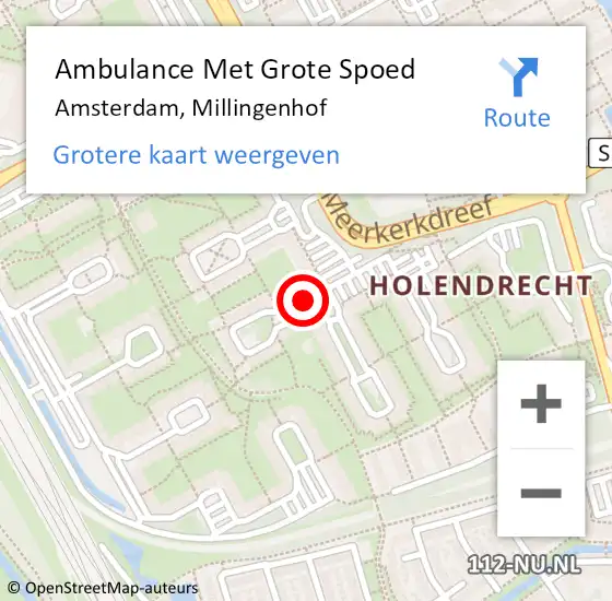Locatie op kaart van de 112 melding: Ambulance Met Grote Spoed Naar Amsterdam, Millingenhof op 28 mei 2020 07:16
