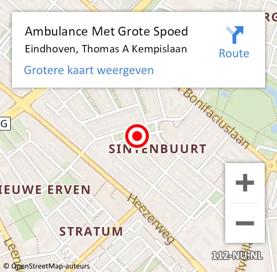 Locatie op kaart van de 112 melding: Ambulance Met Grote Spoed Naar Eindhoven, Thomas A Kempislaan op 28 mei 2020 09:47