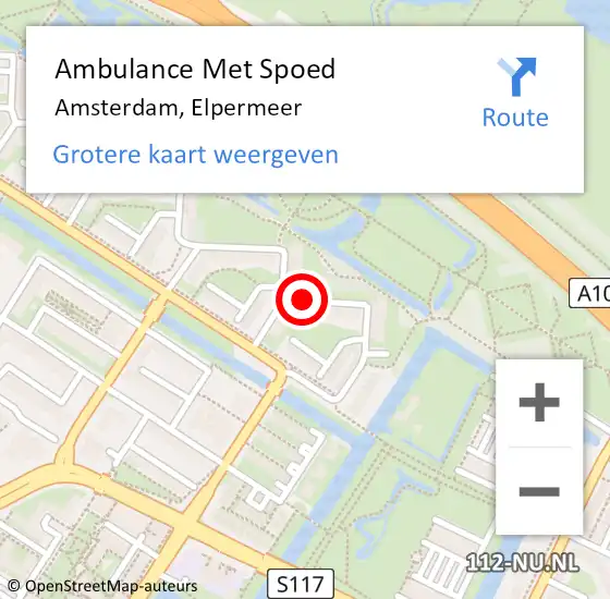 Locatie op kaart van de 112 melding: Ambulance Met Spoed Naar Amsterdam, Elpermeer op 28 mei 2020 10:31