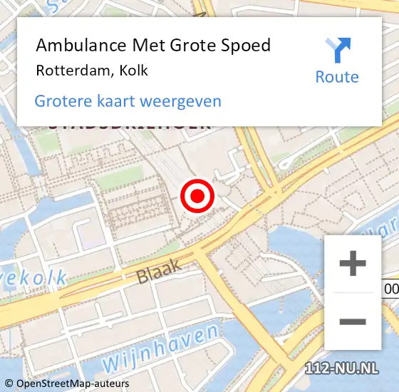 Locatie op kaart van de 112 melding: Ambulance Met Grote Spoed Naar Rotterdam, Kolk op 28 mei 2020 12:40