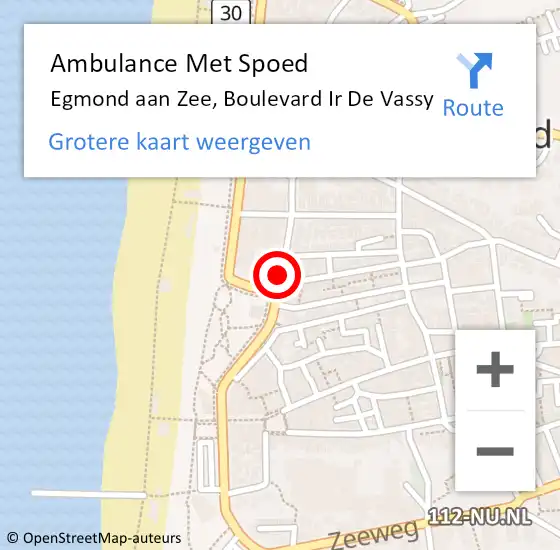 Locatie op kaart van de 112 melding: Ambulance Met Spoed Naar Egmond aan Zee, Boulevard Ir De Vassy op 28 mei 2020 12:47