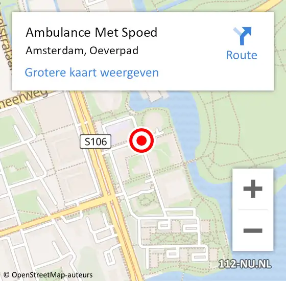 Locatie op kaart van de 112 melding: Ambulance Met Spoed Naar Amsterdam, Oeverpad op 28 mei 2020 13:19