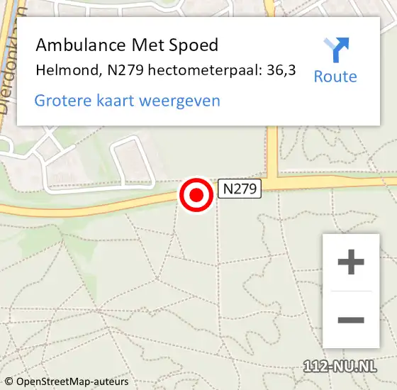 Locatie op kaart van de 112 melding: Ambulance Met Spoed Naar Helmond, N279 hectometerpaal: 36,3 op 28 mei 2020 16:08