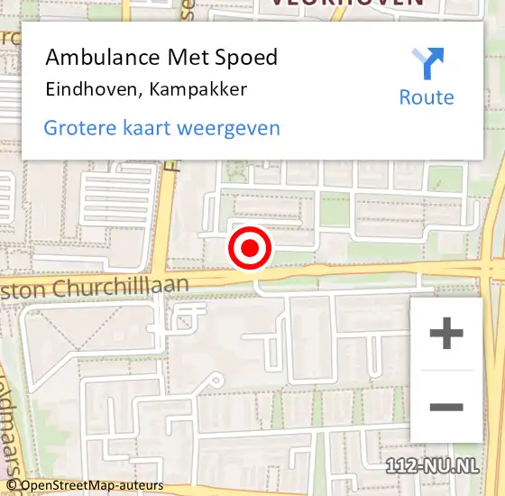 Locatie op kaart van de 112 melding: Ambulance Met Spoed Naar Eindhoven, Kampakker op 28 mei 2020 20:17