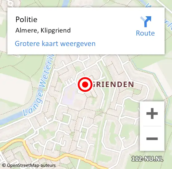 Locatie op kaart van de 112 melding: Politie Almere, Klipgriend op 28 mei 2020 22:33