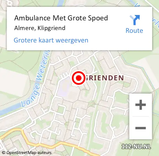 Locatie op kaart van de 112 melding: Ambulance Met Grote Spoed Naar Almere, Klipgriend op 28 mei 2020 22:35