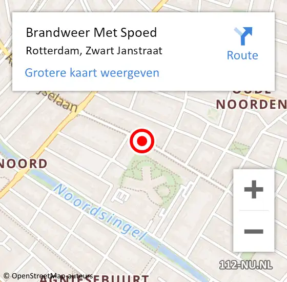 Locatie op kaart van de 112 melding: Brandweer Met Spoed Naar Rotterdam, Zwart Janstraat op 29 mei 2020 03:34