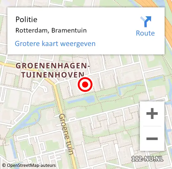 Locatie op kaart van de 112 melding: Politie Rotterdam, Bramentuin op 29 mei 2020 07:09