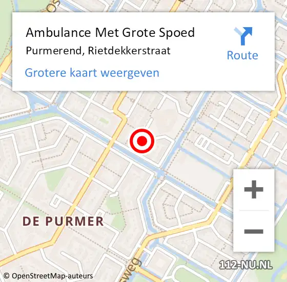 Locatie op kaart van de 112 melding: Ambulance Met Grote Spoed Naar Purmerend, Rietdekkerstraat op 29 mei 2020 08:36
