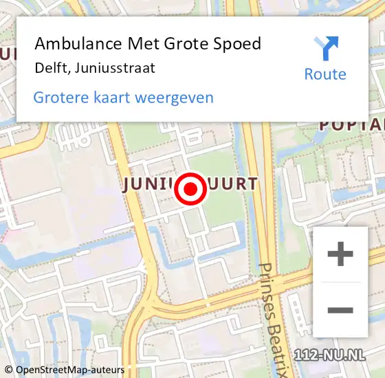 Locatie op kaart van de 112 melding: Ambulance Met Grote Spoed Naar Delft, Juniusstraat op 29 mei 2020 09:53