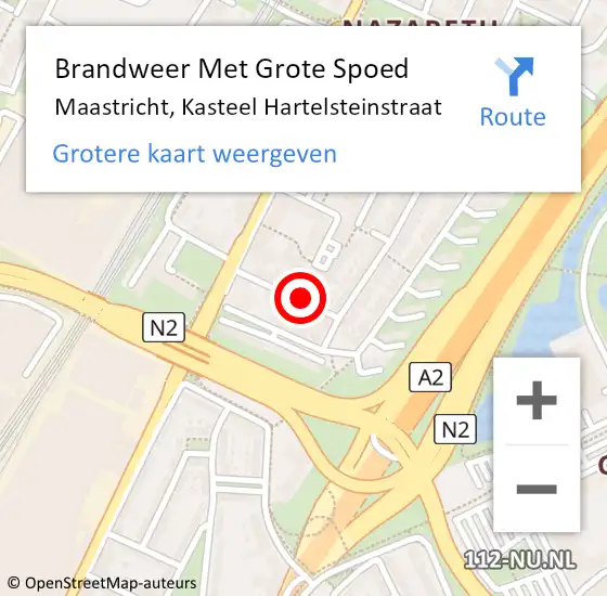 Locatie op kaart van de 112 melding: Brandweer Met Grote Spoed Naar Maastricht, Kasteel Hartelsteinstraat op 29 mei 2020 13:01