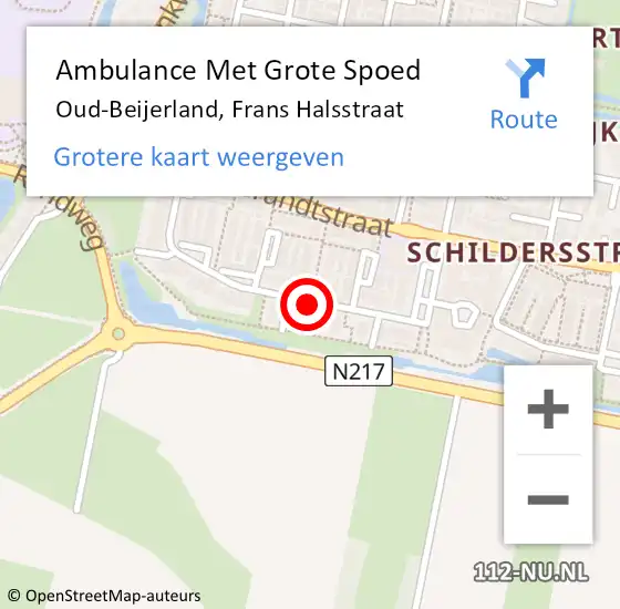 Locatie op kaart van de 112 melding: Ambulance Met Grote Spoed Naar Oud-Beijerland, Frans Halsstraat op 29 mei 2020 14:52