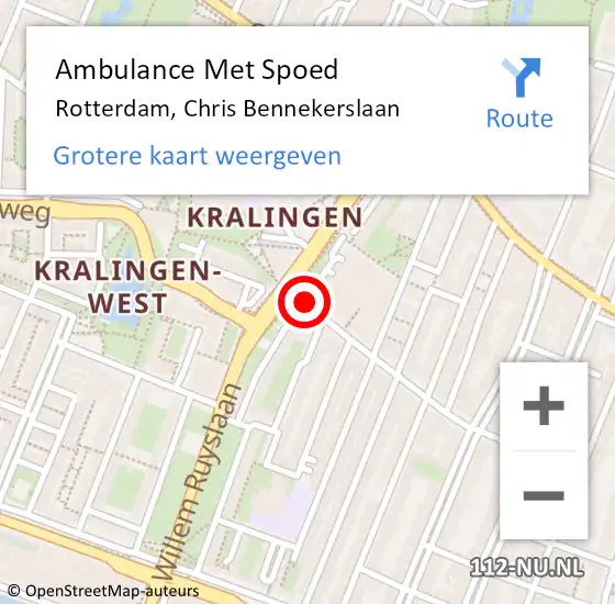 Locatie op kaart van de 112 melding: Ambulance Met Spoed Naar Rotterdam, Chris Bennekerslaan op 29 mei 2020 15:38