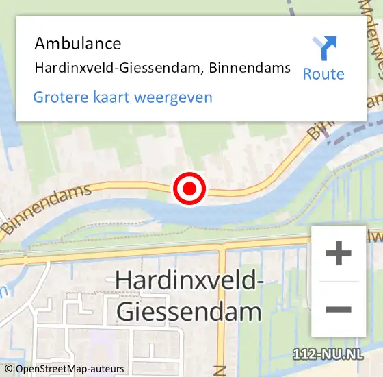 Locatie op kaart van de 112 melding: Ambulance Hardinxveld-Giessendam, Binnendams op 29 mei 2020 15:42
