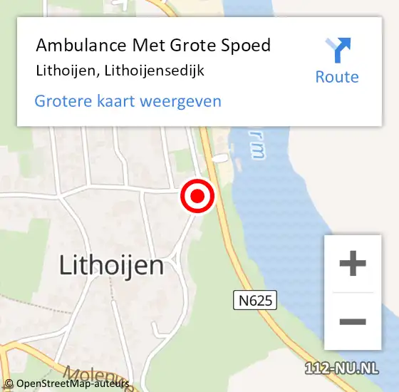 Locatie op kaart van de 112 melding: Ambulance Met Grote Spoed Naar Lithoijen, Lithoijensedijk op 29 mei 2020 16:32