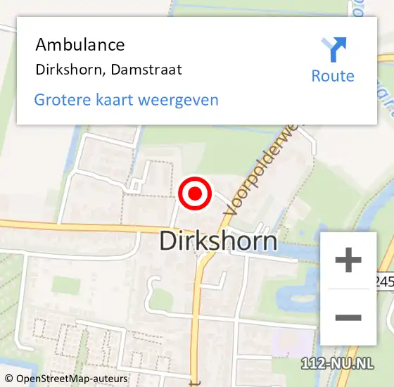 Locatie op kaart van de 112 melding: Ambulance Dirkshorn, Damstraat op 29 mei 2020 17:37