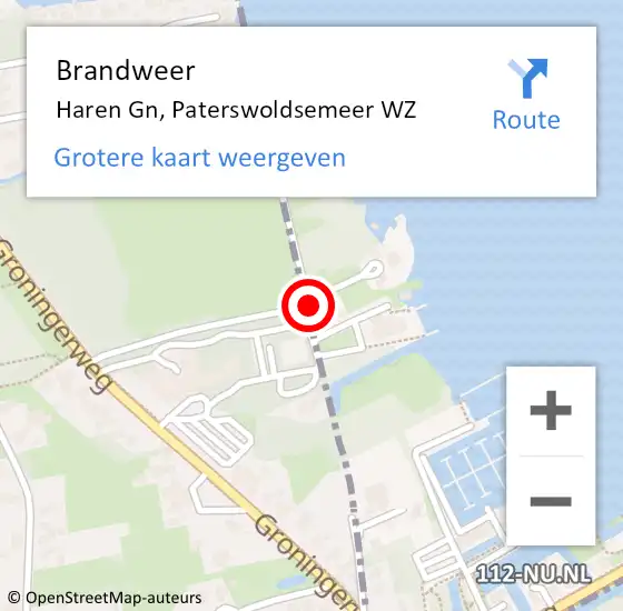 Locatie op kaart van de 112 melding: Brandweer Haren Gn, Paterswoldsemeer WZ op 30 mei 2020 01:16