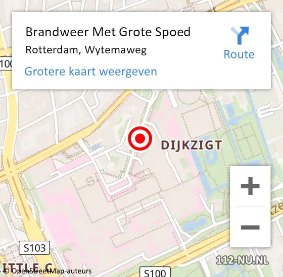 Locatie op kaart van de 112 melding: Brandweer Met Grote Spoed Naar Rotterdam, Wytemaweg op 30 mei 2020 15:22