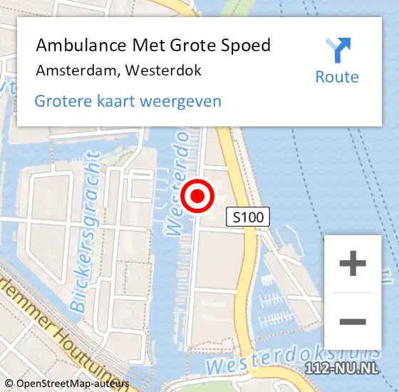 Locatie op kaart van de 112 melding: Ambulance Met Grote Spoed Naar Amsterdam, Westerdok op 30 mei 2020 19:36