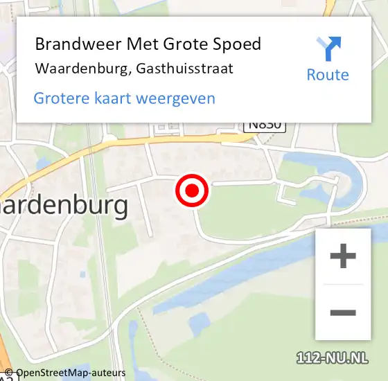 Locatie op kaart van de 112 melding: Brandweer Met Grote Spoed Naar Waardenburg, Gasthuisstraat op 31 mei 2020 04:31