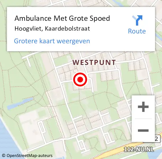 Locatie op kaart van de 112 melding: Ambulance Met Grote Spoed Naar Hoogvliet, Kaardebolstraat op 31 mei 2020 10:08