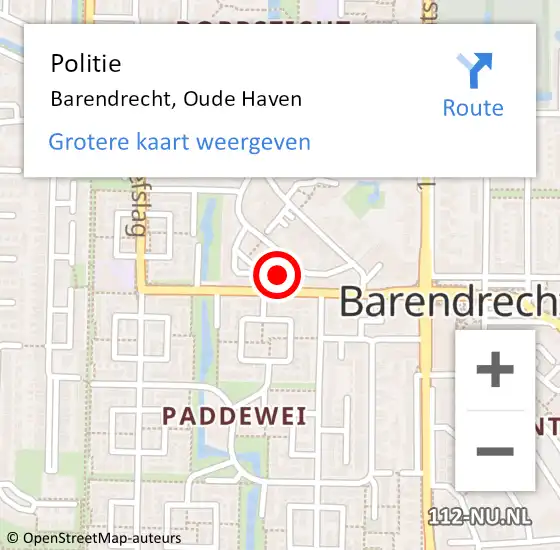 Locatie op kaart van de 112 melding: Politie Barendrecht, Oude Haven op 31 mei 2020 12:06