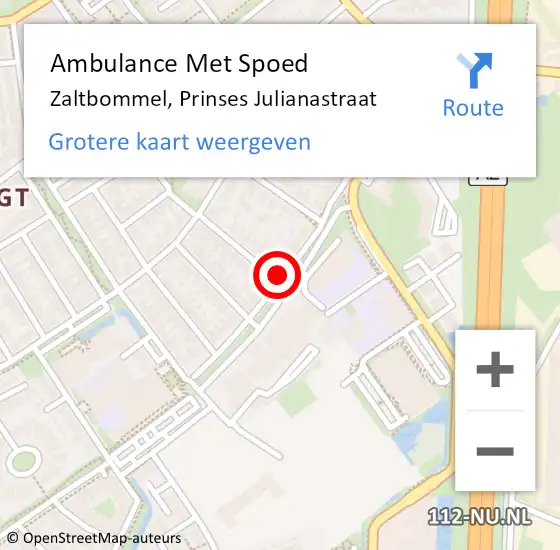 Locatie op kaart van de 112 melding: Ambulance Met Spoed Naar Zaltbommel, Prinses Julianastraat op 31 mei 2020 13:23