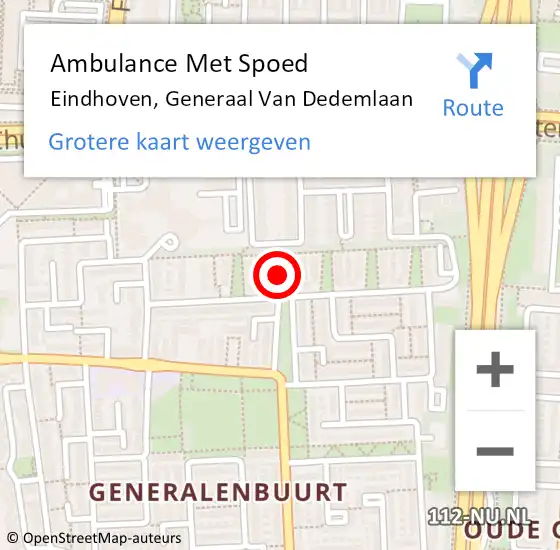 Locatie op kaart van de 112 melding: Ambulance Met Spoed Naar Eindhoven, Generaal Van Dedemlaan op 31 mei 2020 16:50