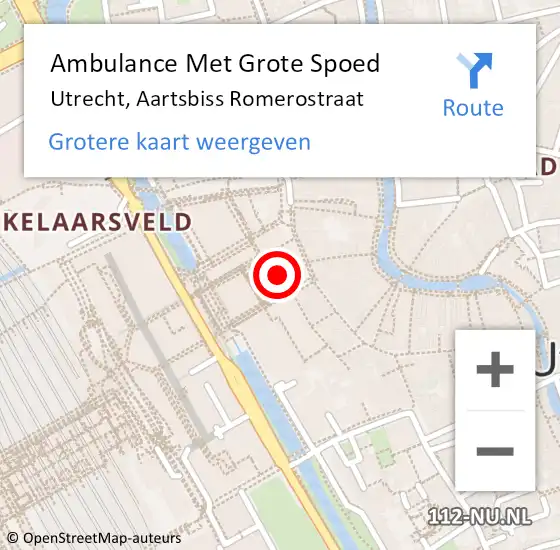 Locatie op kaart van de 112 melding: Ambulance Met Grote Spoed Naar Utrecht, Aartsbiss Romerostraat op 31 mei 2020 19:25
