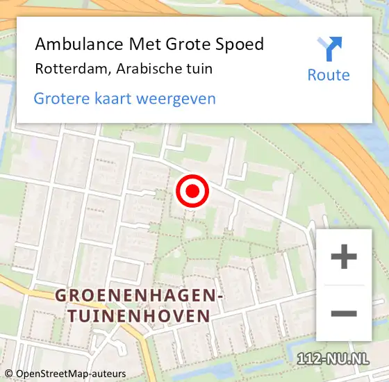 Locatie op kaart van de 112 melding: Ambulance Met Grote Spoed Naar Rotterdam, Arabische tuin op 31 mei 2020 19:56