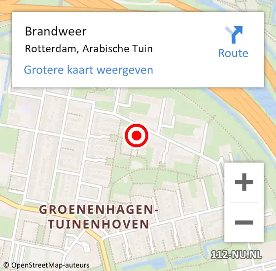 Locatie op kaart van de 112 melding: Brandweer Rotterdam, Arabische Tuin op 31 mei 2020 20:05