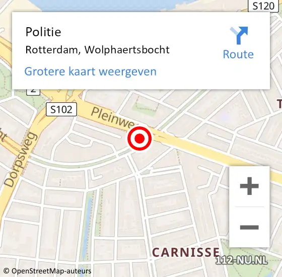 Locatie op kaart van de 112 melding: Politie Rotterdam, Wolphaertsbocht op 31 mei 2020 23:00