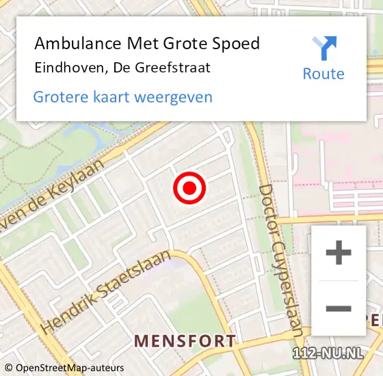 Locatie op kaart van de 112 melding: Ambulance Met Grote Spoed Naar Eindhoven, De Greefstraat op 1 juni 2020 00:36