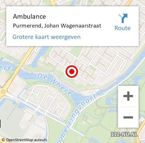 Locatie op kaart van de 112 melding: Ambulance Purmerend, Johan Wagenaarstraat op 1 juni 2020 02:50