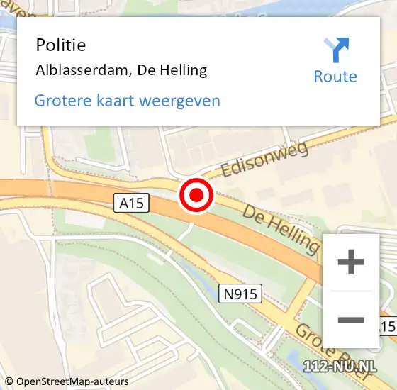 Locatie op kaart van de 112 melding: Politie Alblasserdam, De Helling op 1 juni 2020 13:43