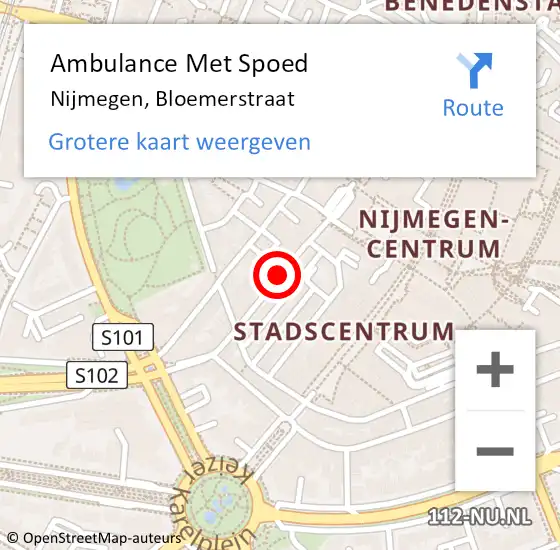 Locatie op kaart van de 112 melding: Ambulance Met Spoed Naar Nijmegen, Bloemerstraat op 1 juni 2020 17:59