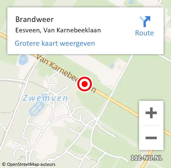 Locatie op kaart van de 112 melding: Brandweer Eesveen, Van Karnebeeklaan op 1 juni 2020 19:03