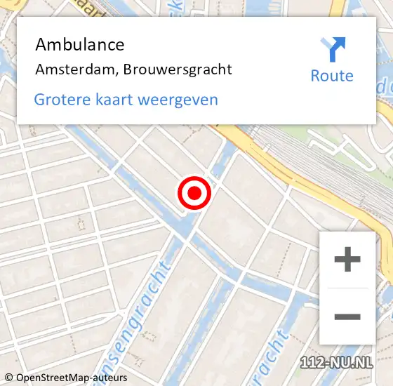 Locatie op kaart van de 112 melding: Ambulance Amsterdam, Brouwersgracht op 2 juni 2020 17:56