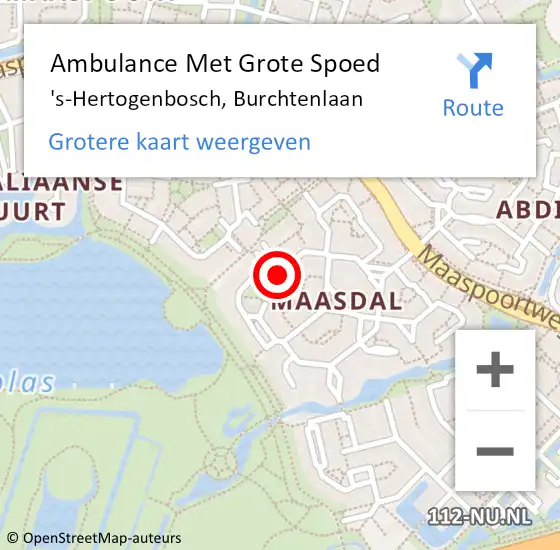 Locatie op kaart van de 112 melding: Ambulance Met Grote Spoed Naar 's-Hertogenbosch, Burchtenlaan op 2 juni 2020 18:49