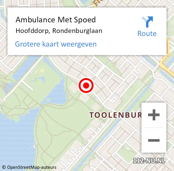 Locatie op kaart van de 112 melding: Ambulance Met Spoed Naar Hoofddorp, Rondenburglaan op 3 juni 2020 02:22
