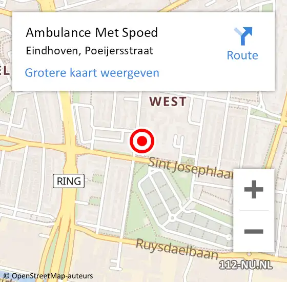 Locatie op kaart van de 112 melding: Ambulance Met Spoed Naar Eindhoven, Poeijersstraat op 3 juni 2020 03:05