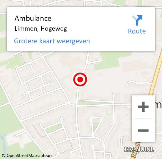 Locatie op kaart van de 112 melding: Ambulance Limmen, Hogeweg op 3 juni 2020 11:08