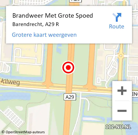 Locatie op kaart van de 112 melding: Brandweer Met Grote Spoed Naar Barendrecht, A29 R op 3 juni 2020 13:34