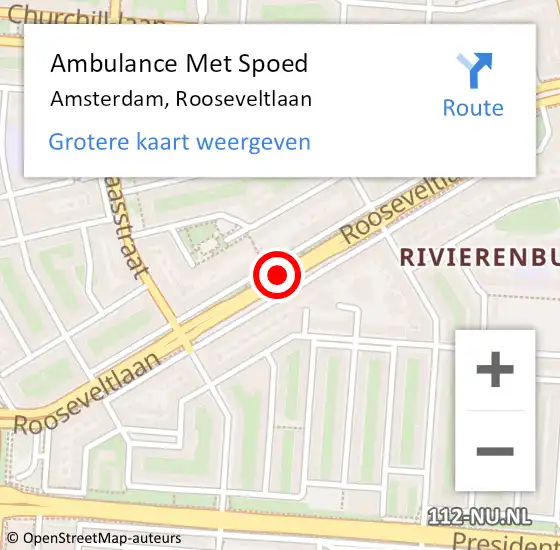 Locatie op kaart van de 112 melding: Ambulance Met Spoed Naar Amsterdam, Rooseveltlaan op 3 juni 2020 20:34