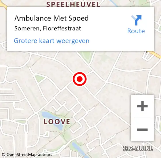 Locatie op kaart van de 112 melding: Ambulance Met Spoed Naar Someren, Floreffestraat op 3 juni 2020 21:45